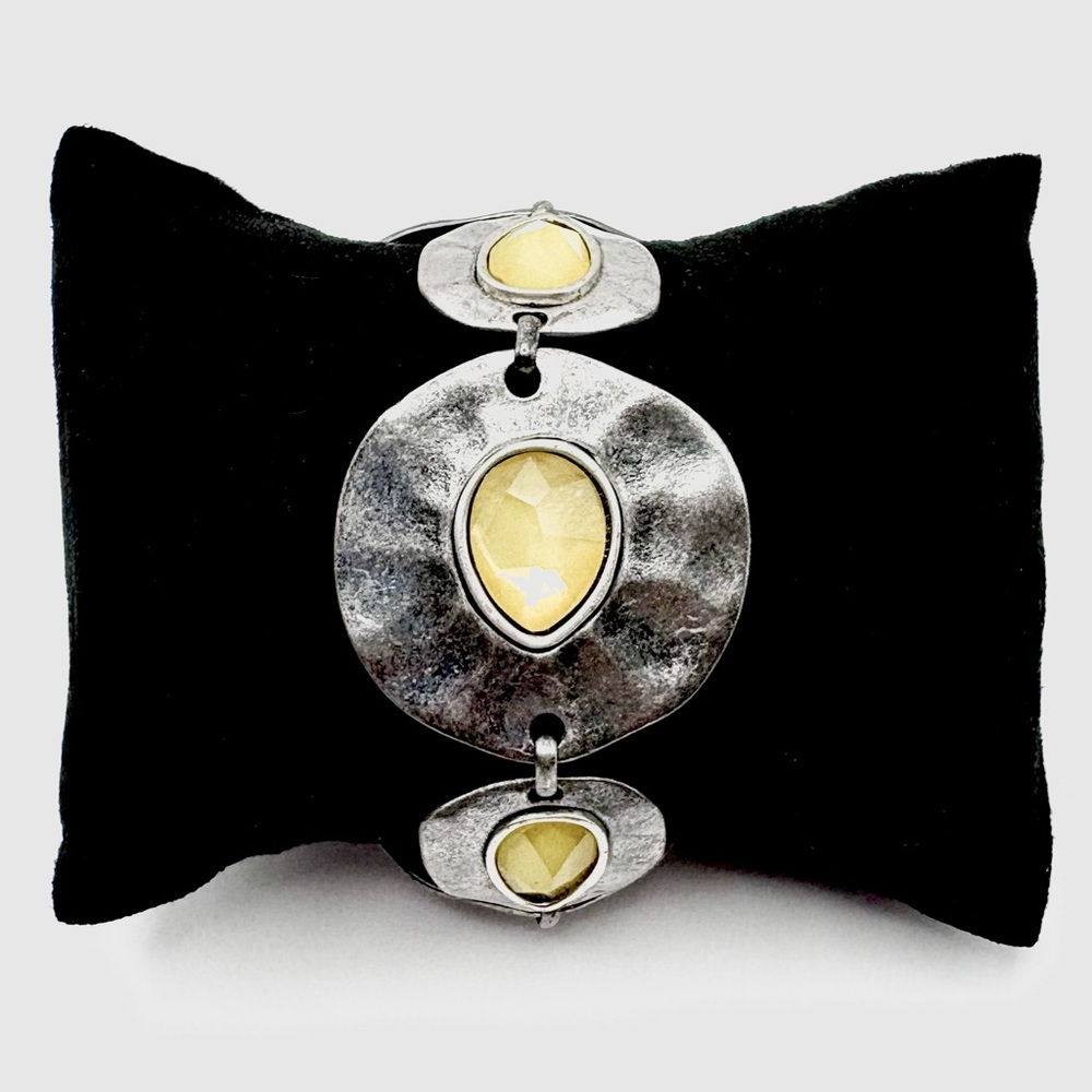 Heidi Klum Hammered Finish Silver Bracelet with Yellow Teardrop Shaped Stones